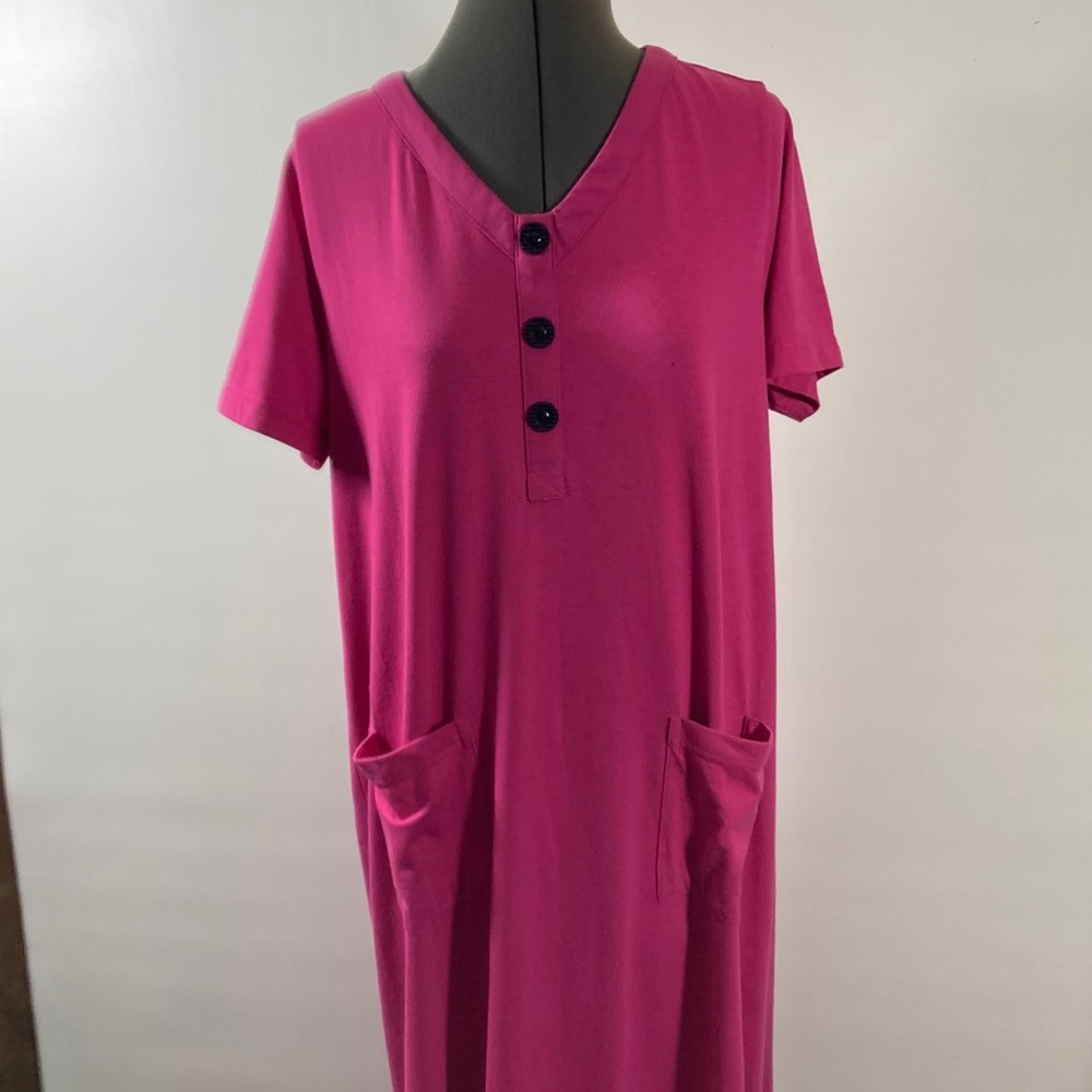 Anthony Richards Fuchsia Cotton-Blend Maxi Dress Women Size M V Neck Relax Fit